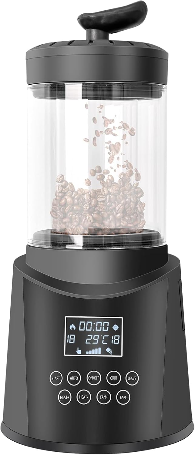 Smart Home Coffee Bean Roaster, Digital Display, Auto and Manual Modes, 300g Capacity Ultra-low Smoke Chaff Collection, Transparent Viewing, Auto-Cooling, 120V,Ver1.5