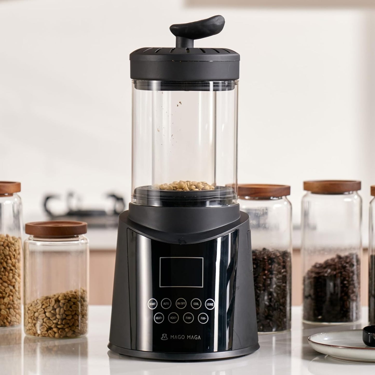 Smart Home Coffee Bean Roaster, Digital Display, Auto and Manual Modes, 300g Capacity Ultra-low Smoke Chaff Collection, Transparent Viewing, Auto-Cooling, 120V,Ver1.5