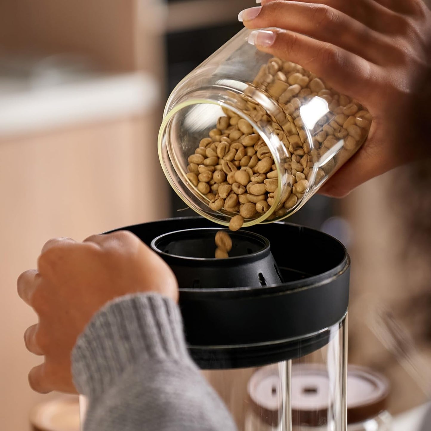 Smart Home Coffee Bean Roaster, Digital Display, Auto and Manual Modes, 300g Capacity Ultra-low Smoke Chaff Collection, Transparent Viewing, Auto-Cooling, 120V,Ver1.5