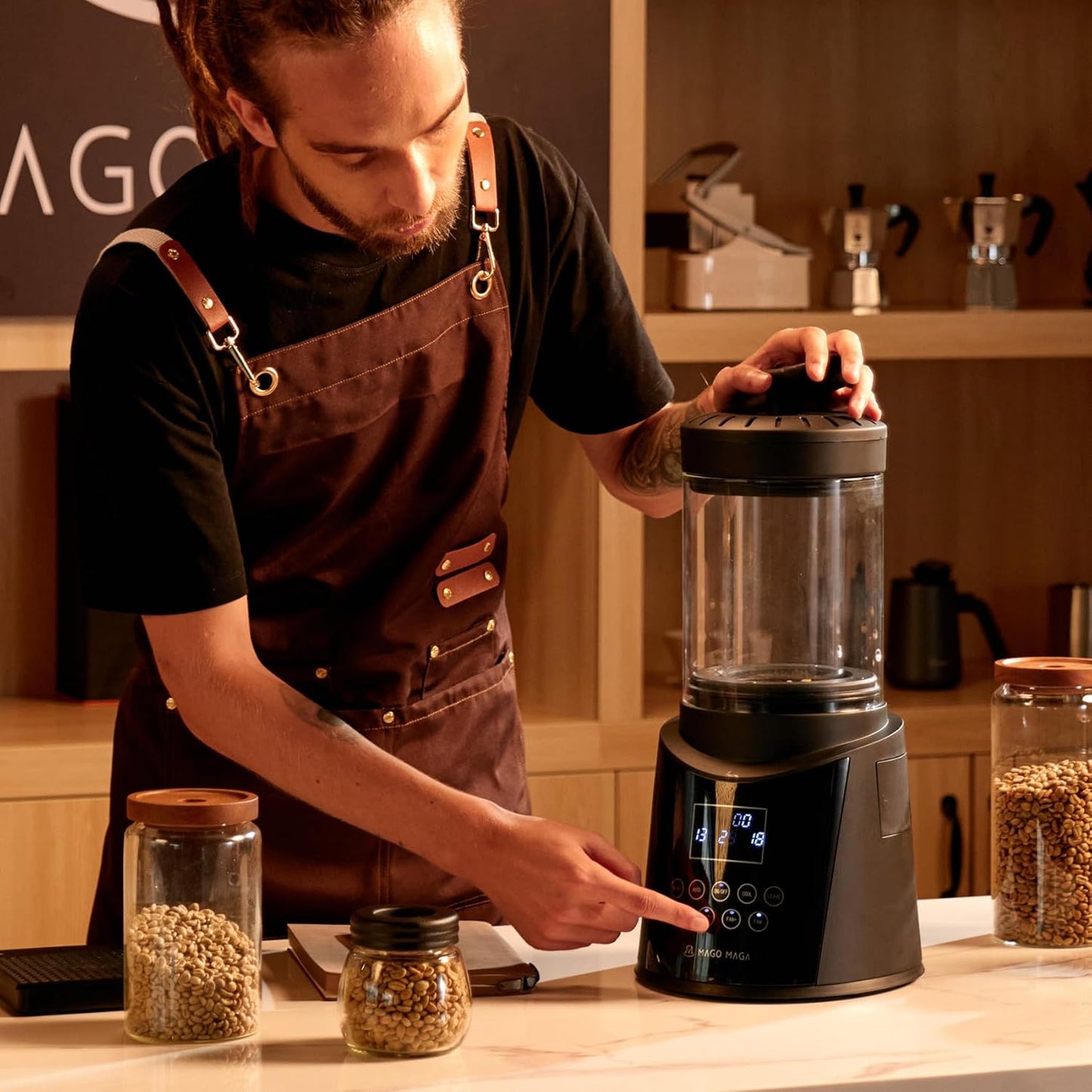Smart Home Coffee Bean Roaster, Digital Display, Auto and Manual Modes, 300g Capacity Ultra-low Smoke Chaff Collection, Transparent Viewing, Auto-Cooling, 120V,Ver1.5